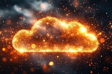 Glowing fiery cloud shape on dark background