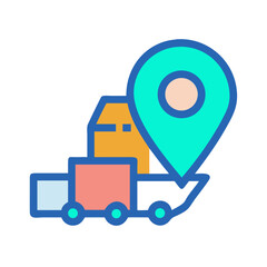 Truck delivery with location pin colorful graphic flat design