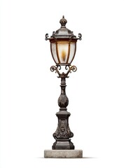Obraz premium Vintage Street Lamp Post with Ornate Design and Illuminated Glass Lantern