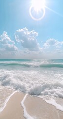 Sunny beach scene with turquoise waves