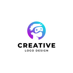 VR virtual reality head game logo with modern vector design style
