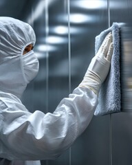 Cleaning Process in a Controlled Environment Industrial Facility Photo Indoor Close-Up Hygiene Standards