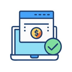 Online payment processing on laptop with success checkmark icon