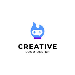 game logo with fire wick element in flat vector design style