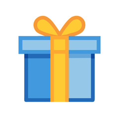 Blue Gift Box with Yellow Ribbon on Black Background