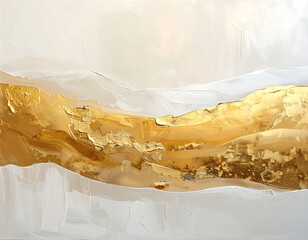 Minimalist Abstract Painting with Gold and White Texture