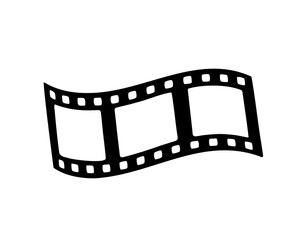 A curved section of film strip with three frames in black color