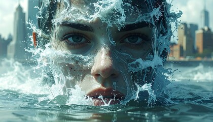Woman emerging from water