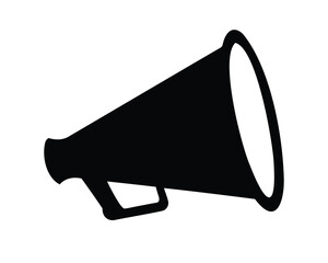 Black silhouette of a megaphone on white background, shouting encouragement