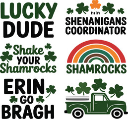 St Patricks Day themed phrases and graphics lucky dude shamrocks Erin go bragh clover green