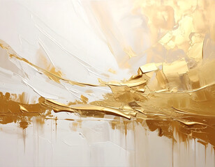 Luxury Abstract Art with Golden Brush Strokes on White Background