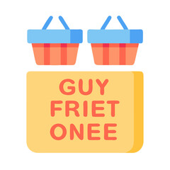 Stylized image showing two grocery baskets above a sign