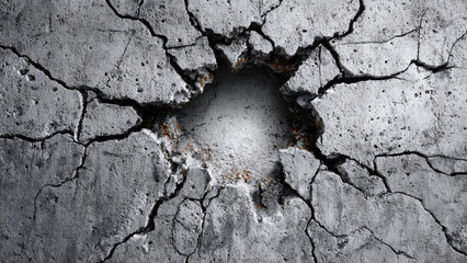 Cracked Concrete Wall Texture with Exposed Damage and Rough Surface