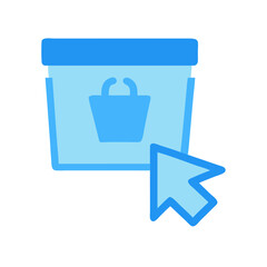 Online shopping basket icon clicked by cursor on black