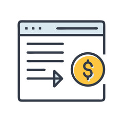 Money transfer icon on webpage in outlined vector style