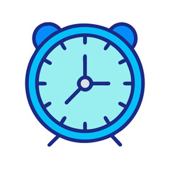 Stylized blue alarm clock icon against a black background