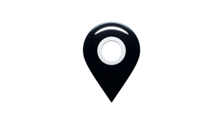 Black glossy map pin icon isolated on transparent background