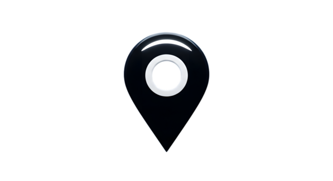 Black glossy map pin icon isolated on transparent background