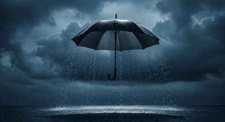 Umbrella with Rain Flowing Upward Representing Reversal of Reality