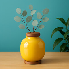 Old ceramic vase or pottery jug isolated with a colorful flower arrangement and a brown decoration of nature and plants