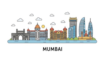 Fototapeta premium City Skyline Illustration with Landmarks and Modern Buildings
