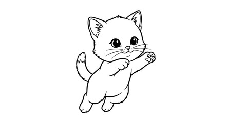 Cartoon Kitten Reaching Up Isolated on White Background