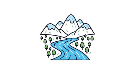Mountain River Landscape Minimalist Illustration Scenic Nature Scene