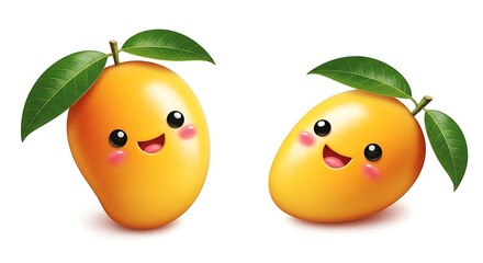 Happy Mango Fruits Smiling Cartoon Characters on White Background