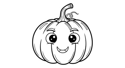 Cartoon Pumpkin with Smiling Face Line Art for Coloring