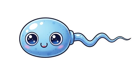 Cute Sperm Cell Cartoon Illustration with Big Eyes and Smiling