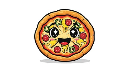 Smiling Pizza Cartoon Character with Toppings