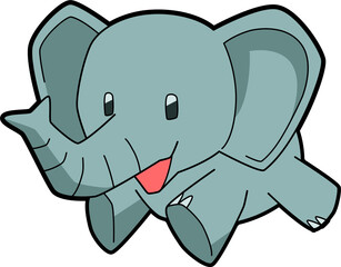 Cartoon Elephant with Blue Gray Body Pink Tongue and Joyful Expression Isolated on Transparent Background Illustration