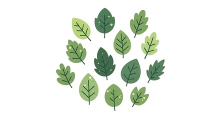 Floating Green Leaves Design on White Background Illustration