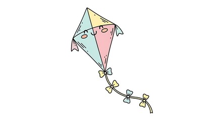 Flying Cute Kite with Bows Cartoon Illustration