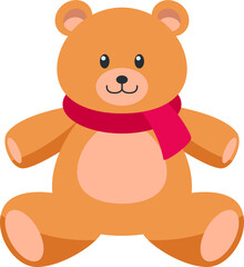 Cartoon Brown Teddy Bear with Red Scarf Sitting on a Transparent Background Gift Item in a Playful Style Cute Design Element