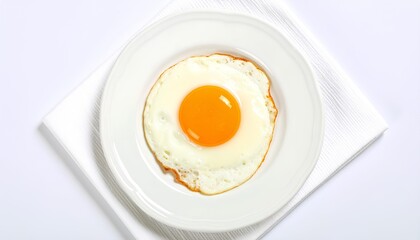 fried egg on a white plate isolated on white background