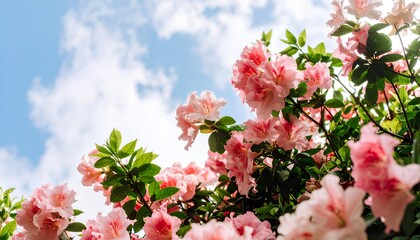 pink flowers in spring at the sunny day with copy space