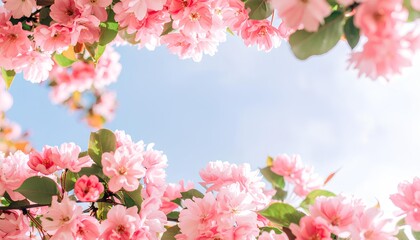 pink cherry blossom in spring in the sunny day with copy space