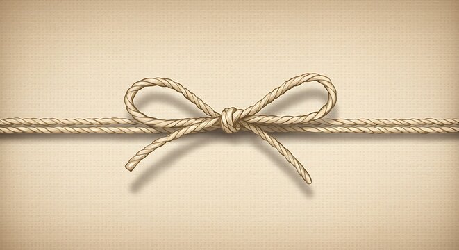 Close up of rope bow and twine on a neutral background