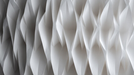An abstract closeup of a white folded paper structure creating a repeating geometric pattern with soft light and delicate shadows