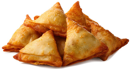 Delicious close-up fried Indian samosa isolated on a white background