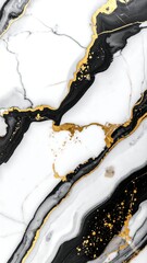 Abstract art featuring swirling black and white paint with gold accents, resembling marble