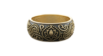 Gold bracelet with an intricate pattern isolated on transparent background