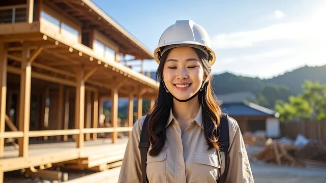 建築会社で働く日本人女性