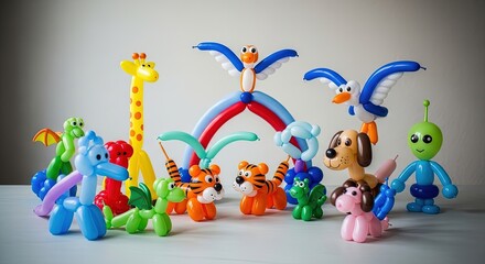 Obraz premium Colorful balloon animals arranged in playful scene for holidays 