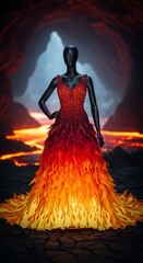 Mannequin in Fiery Red Orange and Yellow Flame Dress