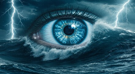 Colossal Eye Emerging from Surreal Ocean Wave Dream