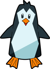 Cartoon Penguin Illustration with Geometric Style in Black White and Orange Color Palette on Transparent Background