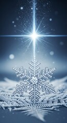 Sparkling diamond snowflake on frosted leaves crystal