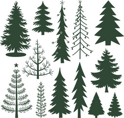 Fototapeta premium Tree silhouettes, Vector illustration collection of trees and wilderness forest objects